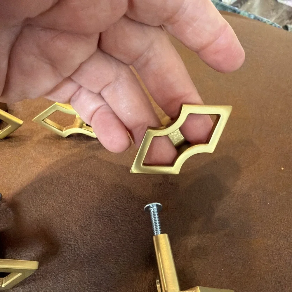 Vintage Set of 6‎ Solid Brass Geometric Cabinet Drawer Pulls MCM